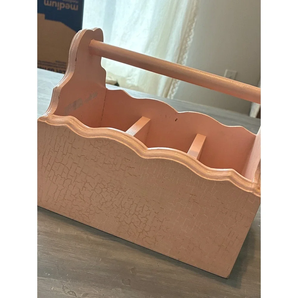 Vintage Pink Wooden Nursery Caddy This Little Piggy Storage Tote Scalloped Edge